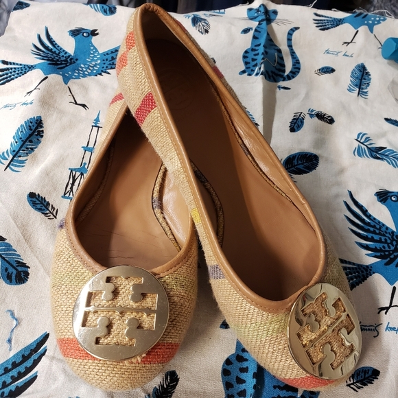 Tory Burch Reva Raffia Woven Striped Flats size 8½ - Picture 1 of 11